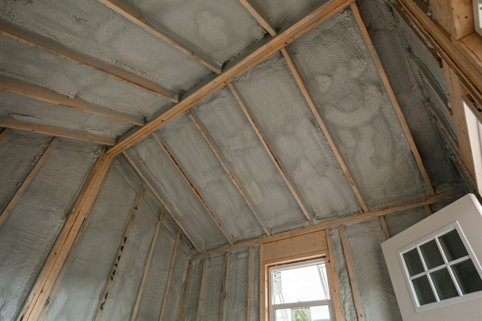 An inside peek of the Insulation of garden shed.

