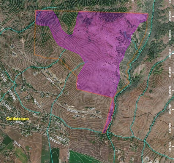 A map of the proposed Coldstream Ranchlands Park.