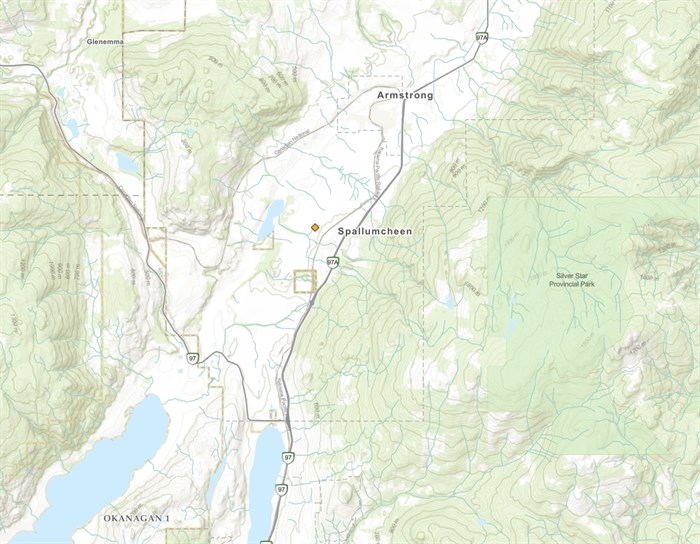 The Otter Lake wildfire is burning on Harris Reserve in Spallumcheen.