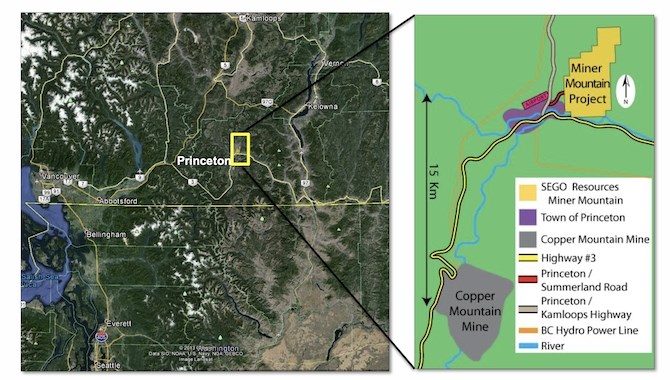 Sego Resources Miner Mountain property is located just east of Princeton.