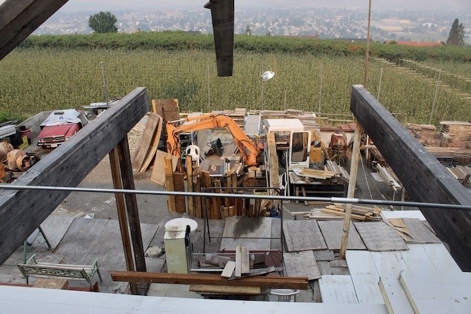 Building materials in the lower back yard.