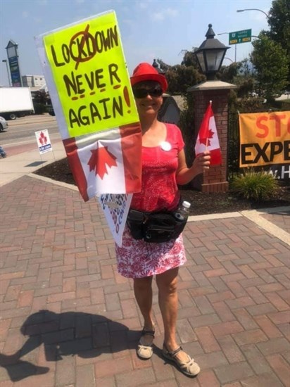 Sylvia Herchen at a protest at Vernon's Polson Park.