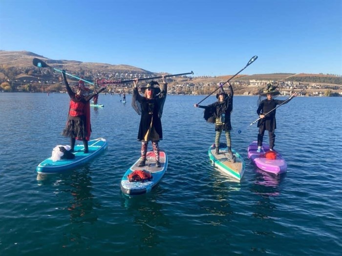 Off Season Ladies Paddle Group at first Witches Paddle on Kalamalka Lake, 2021.