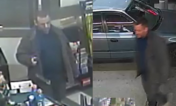 The second suspect is a white man described as both short and medium height. He has close-cut brown hair, and was wearing a dark sweater, dark jeans, and white sneakers. 
