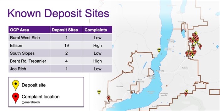 This shows the location of unregulated dumping sites in the Central Okanagan.