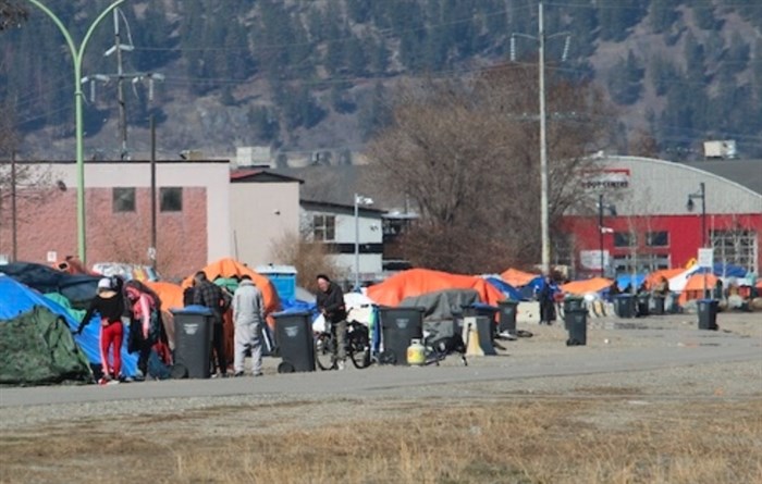 The encampment along the Okanagan Rail Trail in Kelowna is seen in this March 2023 file photo.