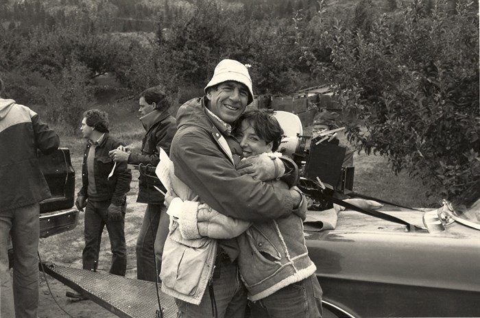 Sandy Wilson and director of photography Richard Leiterman took a photo together after the last shot of My American Cousin.