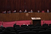 FILE - Supreme Court justices preside over a trial in Brasilia, Brazil, June 30, 2023. Brazil’s Supreme Court on Tuesday, June 25, 2024, moved toward decriminalizing possession of marijuana for personal use.